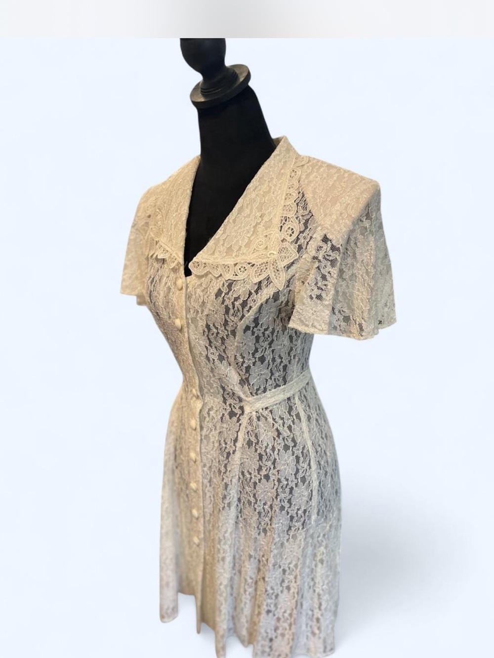 70’s Sheer Ivory Lace dress with Button Front